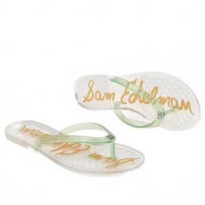 NEW SAM EDELMAN women's dean flip flops sandals in clear green jelly